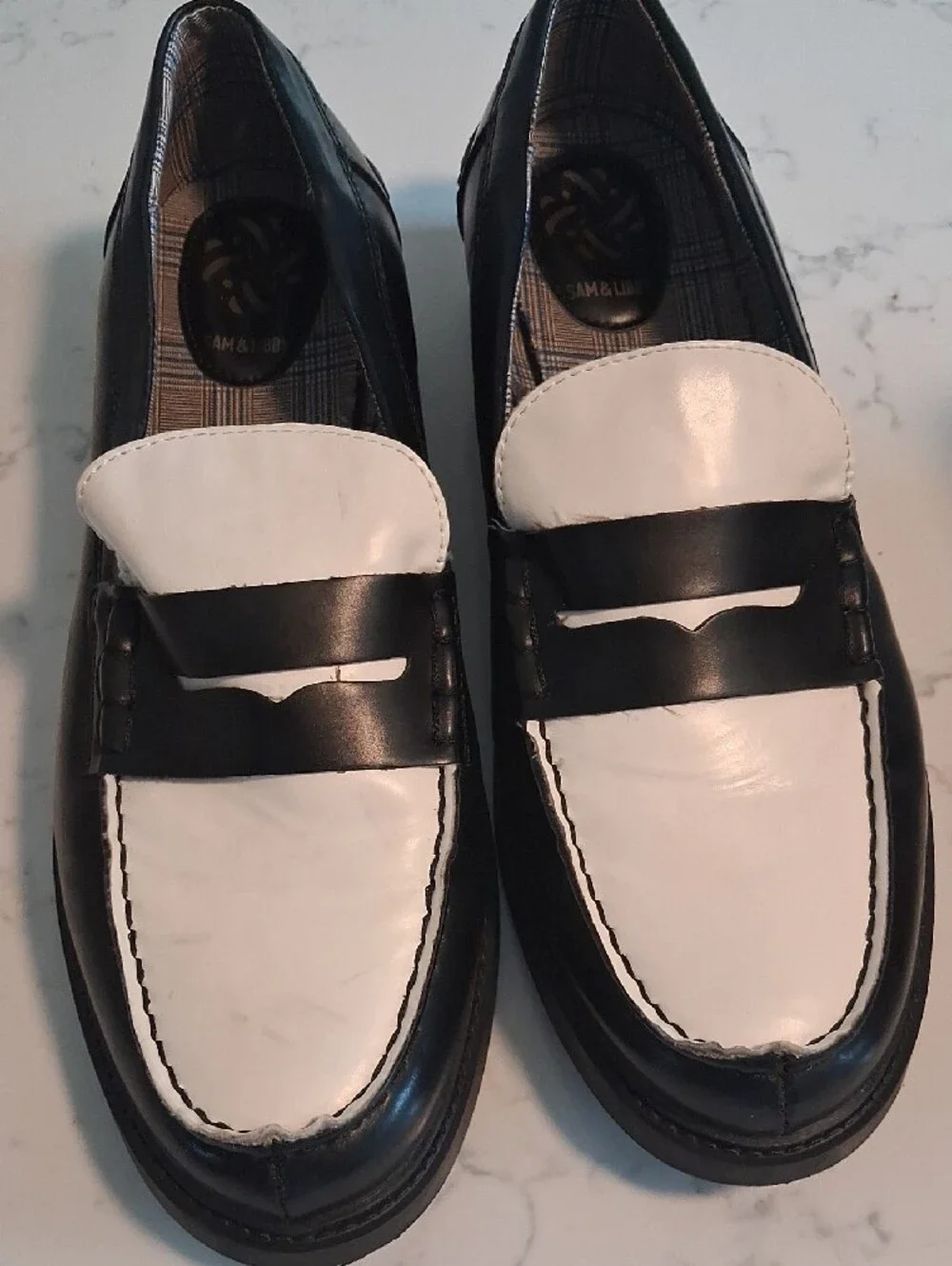 Sam & Libby Two-Tone Black and White Penny Loafers